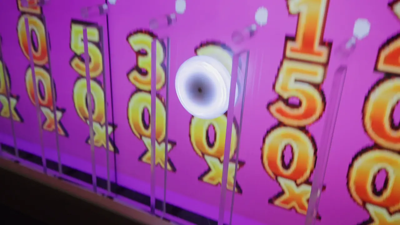 Crazy Balls Pachinko bonus game: the puck above the multiplier zones